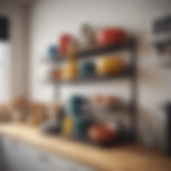 Colorful dish storage shelf enhancing kitchen decor