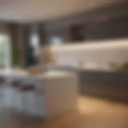 Illuminated modern kitchen cabinetry showcasing integrated smart lighting.