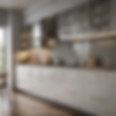 Modern kitchen featuring glass cabinet doors in a contemporary setting