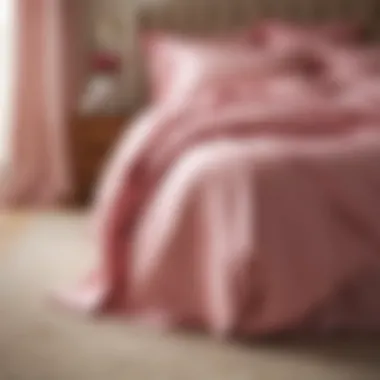 Elegant pink bed skirt draping on a queen bed