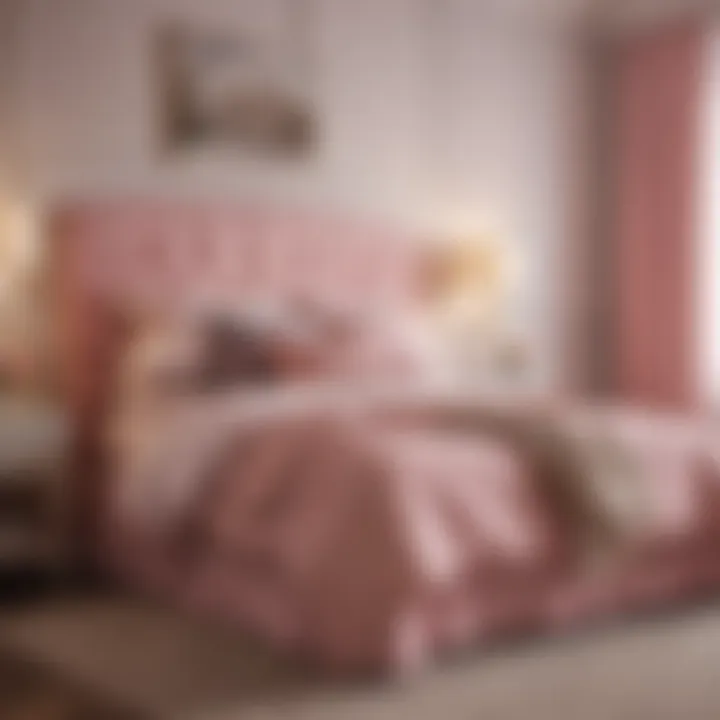 Stylish bedroom featuring pink bed skirt with complementary decor