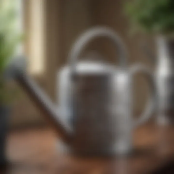 Vintage metal watering can showcasing intricate design details