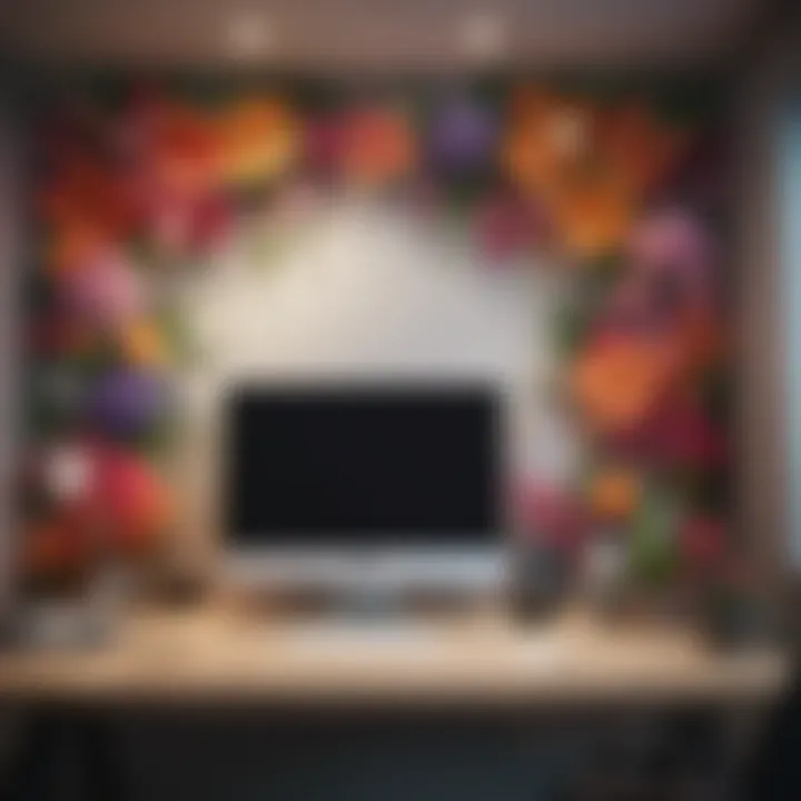 Vibrant workspace featuring dynamic flower wall decals