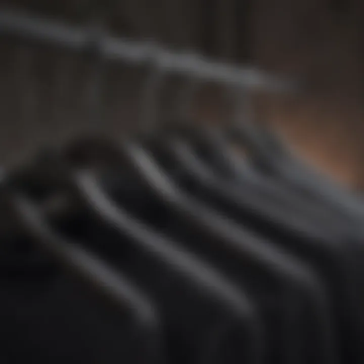 Close-up of the texture and design of black fabric hangers